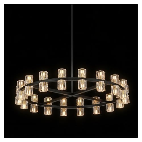 36 Inch Black Wagon Wheel Chandelier with Crystal Shades