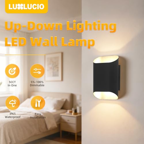 Black Up & Down Modern Indoor Outdoor LED Wall Sconce (Black / 1 pack)
