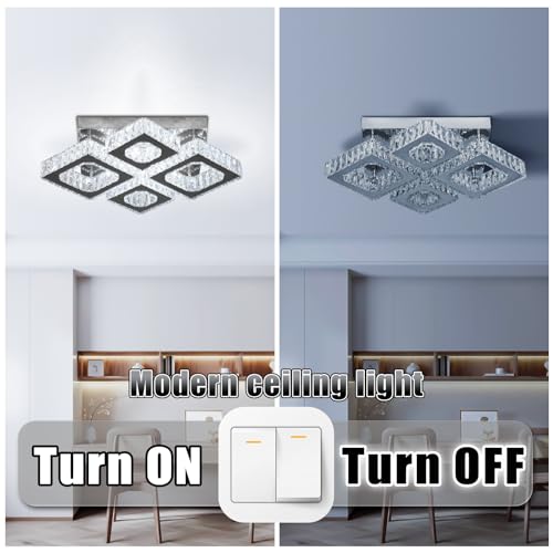 22" Square 4 Light Flush Mount Chandelier Ceiling Light Dimmable remote