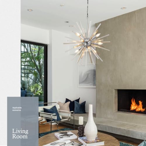 23.6" 9 Light Crystal Sputnik Chandelier Modern Adjustable Firework Globe High Ceiling Fixture for Living Room