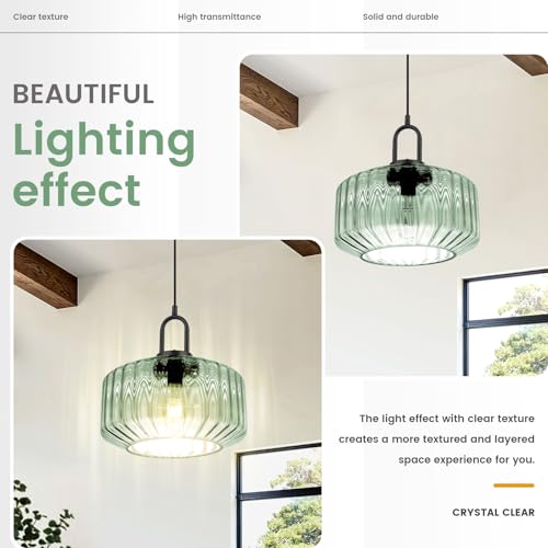 Modern Hanging Lights Light Green Pendant Light Fixtures Mid Century Large Glass Pendant Lights 11" Striped Glass Shade Black Schoolhouse Ceiling Light Fixture Kitchen Hanging Lamp