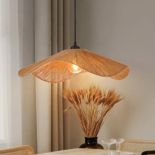 Rustic Farmhouse Chandelier Wicker Pendant Light Woven Ceiling Hanging Lighting for Dining Room Kitchen Hallway Foyer 19.6"
