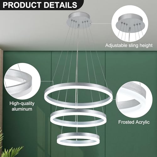 Dimmable 3 Ring LED Chandelier