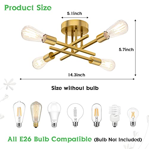 Gold Semi Flush Mount Ceiling Light Fixture