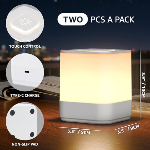 2 Pack Rechargeable Small Night Light Touch Dimmable Cordless Lamp