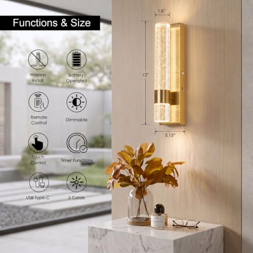Gold Battery Operated Wall Sconce Set of 2 (2 Count)