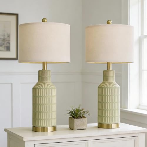 25" Green Ceramic Table Lamp (2 Count)