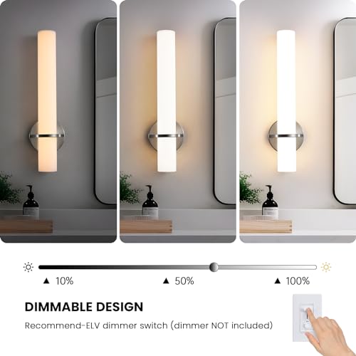 Brushed Nickel Bathroom Sconces Wall Lighting 18W LED Dimmable Vanity Light Fixture