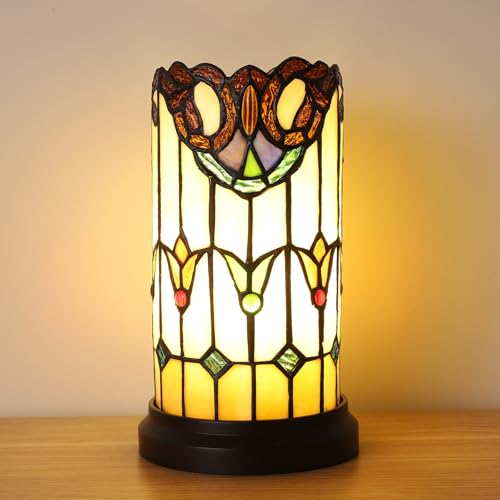 Tiffany Style Table Lamp For Bedroom Blue Dragonfly Stained Glass Nightstand Bedside Night Lamp Party Light Hand (2 Count)