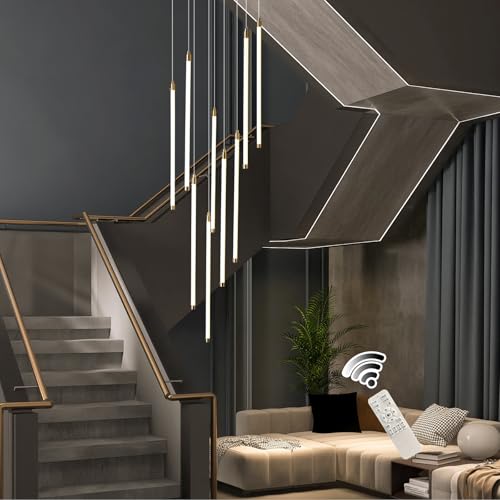 9 Light LED Foyer Chandelier for High Ceilings with Remote