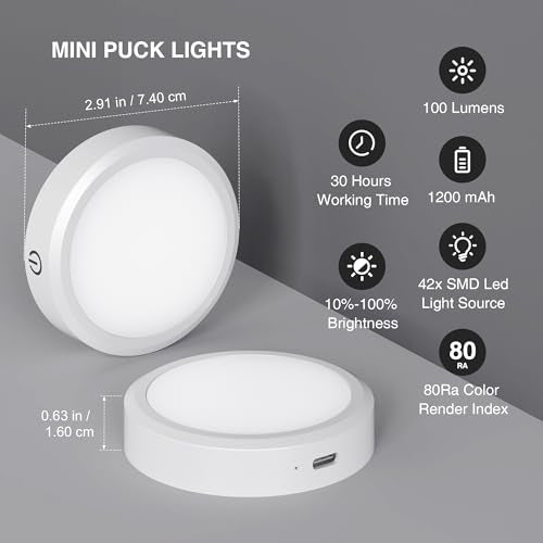 Puck Lights with Remote Control Rechargeable (2 Count)