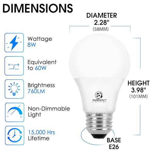 Energetic A19 LED Bulb 60W Equivalent Soft White (12 Count)