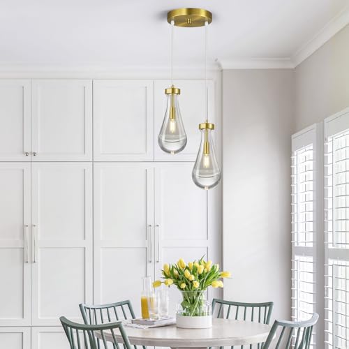 Raindrop Pendant Lights Kitchen Island Teardrop Gold Hanging Light Fixtures Clear Solid Glass Pendant Light Modern Chandeliers for Dining Room Porch Corridor Living Room
