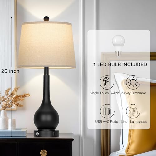 26" Black Table Lamp for Living Room Single