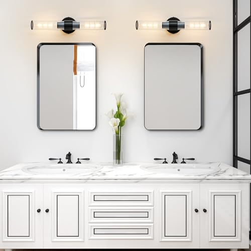 Hardwired Black Bathroom Vanity Light Threaded Glass Wall Sconce