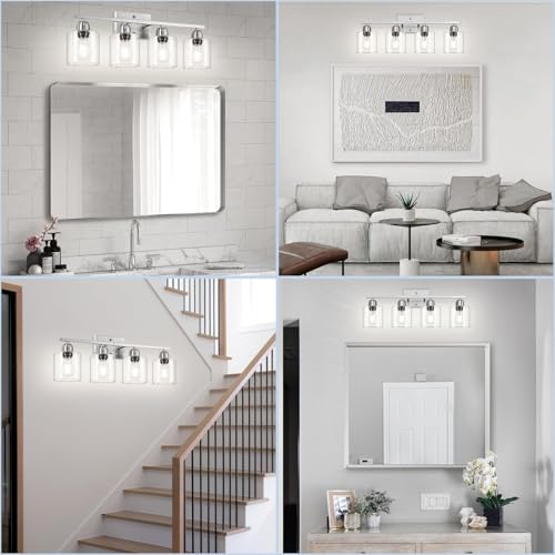 Modern Brushed Nickel 4 Light Bathroom Light Fixtures