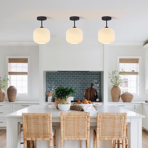 Black and White Flush Mount Ceiling Light Vintage Milk Glass Semi Flush Mount Ceiling Light Black Modern Globe Ceiling Lighting for Bedroom Bathroom Living Room