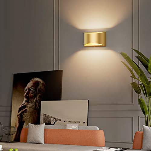 Gold Wall Sconce Indoor Wall Lights Hardwired Set of 2 Up and Down Wall Mount Light for Living Room Bedroom Hallway Corridor Conservatory Warm White 3000K (2 Count)