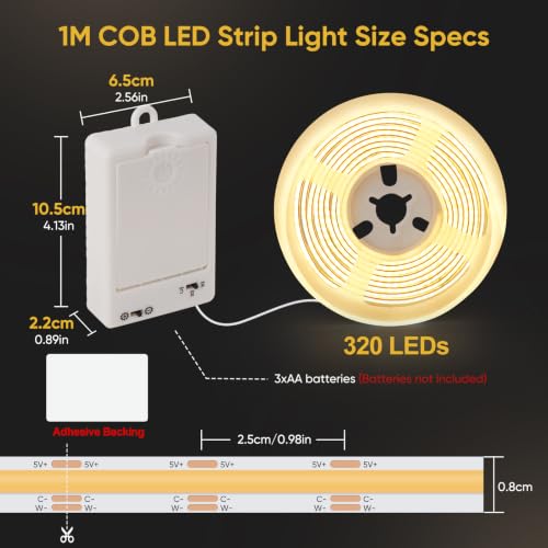 1 Pack COB LED Strip Lights (2700K-6000K / 3.3FT 320LEDs- 1Pack)