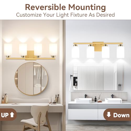 4 Light Gold Bathroom Light Fixtures Over Mirror 27 Inches