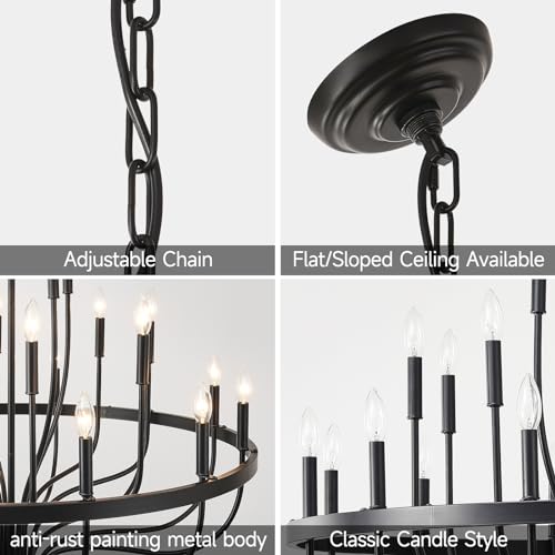 Black Chandelier 40" Large Farmhouse Chandeliers for High Ceilings