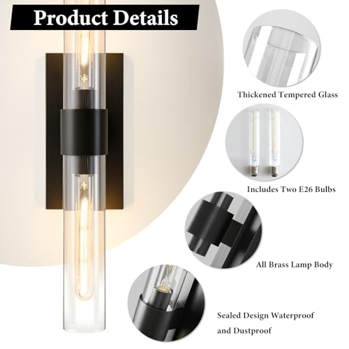 Black Brass Bathroom Wall Sconce (2 Count)