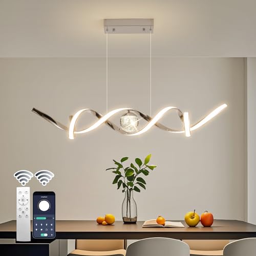 LED Modern Chandeliers 39inch Dimmable Chrome Kitchen Pendant Light