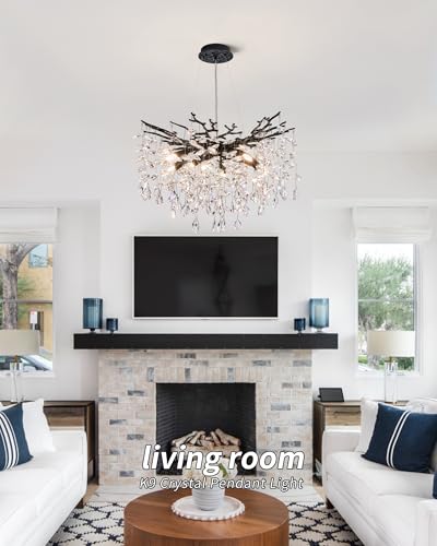 Modern Tree Branch Crystal Chandelier Luxury Blacl Crystal Pendant Lighting 23.6" Contemporary 8