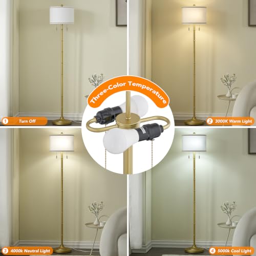 Upgraded 2 Light Mid Century Modern Glod Floor Lamp for Living Room (Gold)