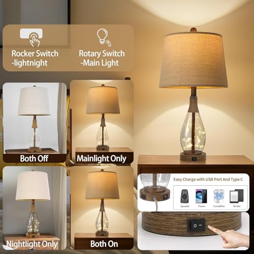 2 in 1 Bedside Table Lamps Set of 2