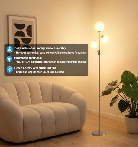 Mid Century Modern 3 Globe Tree Floor Lamp