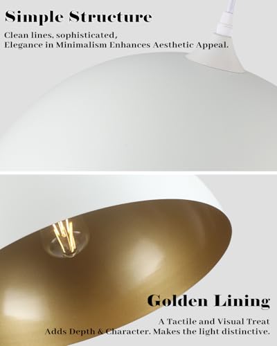 White and Gold Dome Pendant Light (2 Count)