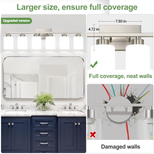 Brushed Nickel Bathroom Light Fixtures with Milk Glass Shades