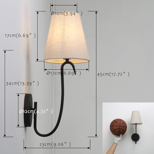 Swan Neck Wall Sconces Fixtures with Linen Fabric Shade Set of 2 (2 Count)