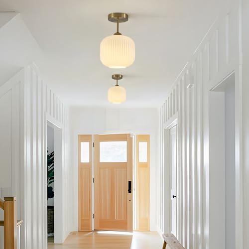 Gold White Glass Flush Mount Ceiling Light for Hallway (2 Count)