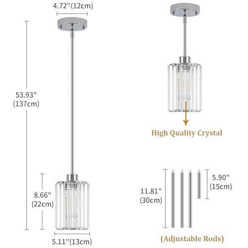 2 Pack Chrome Pendant Lights Over Island Modern Crystal Kitchen Lighting (2 Count)