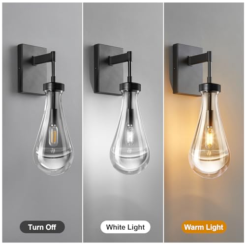 Raindrop Wall Sconces Set of Two Black Sconces Wall Decor Modern Wall Lighting Glass Bathroom Sconces Indoor Vanity Light Wall Lamp for Bedroom Living Room Stair (2 Count)