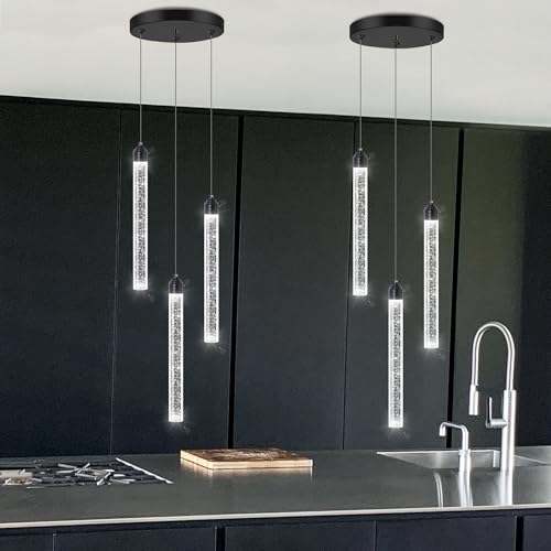 3 Light Black Pendant Lighting Mini Chandelier for Kitchen Island Modern Crystal LED Pendant Light Adjustable Dimmable Pendant Light Fixture for Dinning Room Bedroom Ceiling Hanging Lights 2700K 6000K