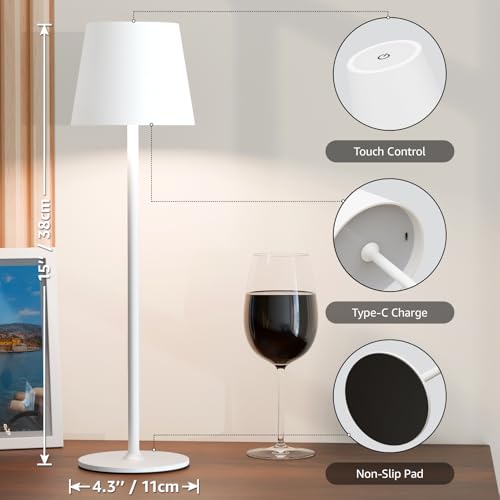 2 Pack Cordless Table Lamp Rechargeable 5000mAH Battery Operated Lights Touch Control LED Portable Desk Lamps 3 Color Dimming for Outdoor Coffee Bedroom Kitchen (2 Count)