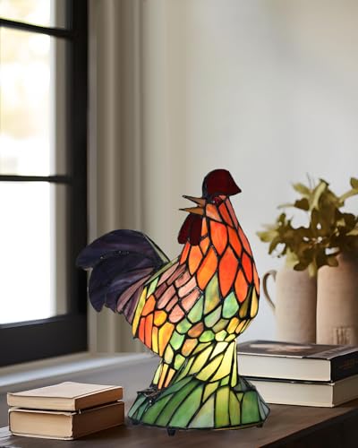 A0022 Tiffany Style Rooster Stained Glass Accent Lamp