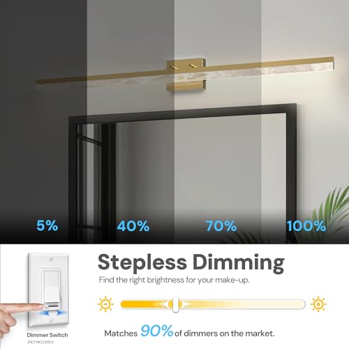 48 Inch Gold Vanity Light Bar Over Mirror Marble Acrylic 3CCT