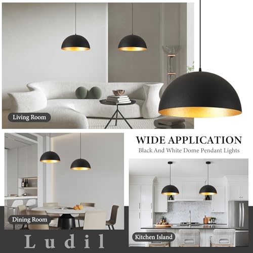 16" Black and Gold Industrial Large Pendant Light Fixtures (2 Count)