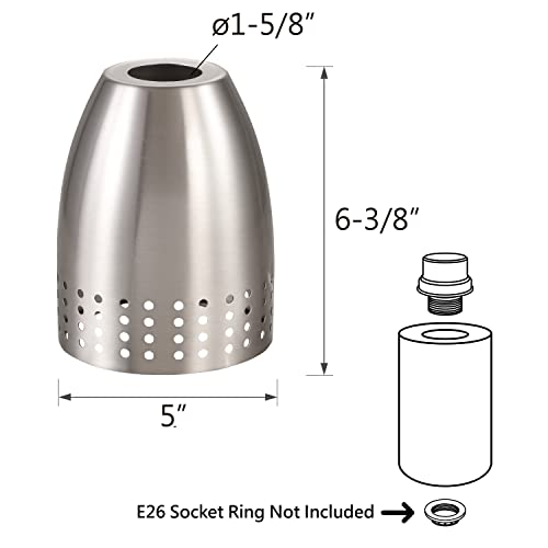 21065-10-1, Satin Nickel Shade for Lighting Fixture, Pendant Light, Size: 5" D x 6-3/8" H, Center Hole: 1-5/8"