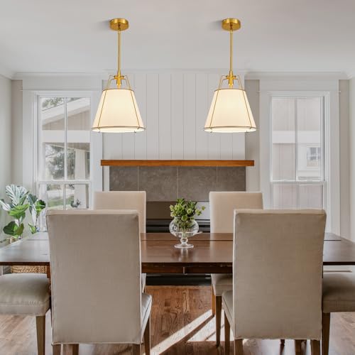 Modern Pendant Light Fixtures with 12" White Linen Fabric Shade