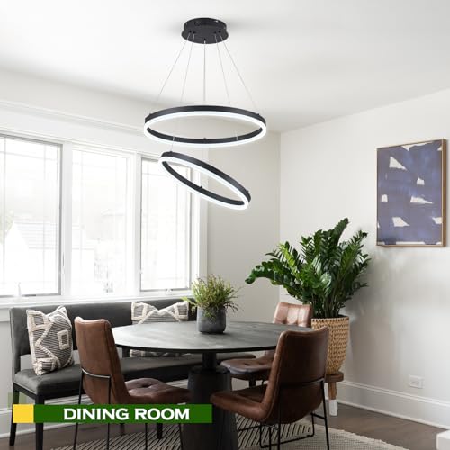 2 Rings Modern LED Chandelier Black for Dining Room
