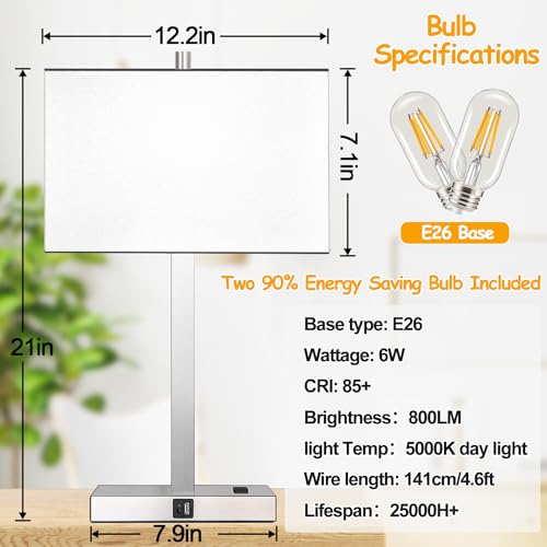 21" Set of 2 Touch Control Table Lamps with 2 USB & AC Outlets (2 Count)