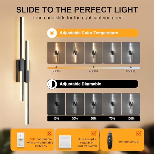 Modern LED Wall Sconce Black Remote Wall Light Fixtures for Bathroom