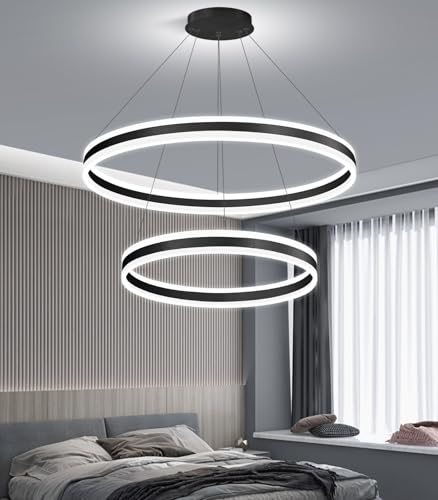 D23.6''+31.5'' Modern Ring Chandelier for Dining Room LED Dimmable Pendant Lighting High Ceiling Chandelier for Living Room Foyer Bedroom Entryway 3000K
