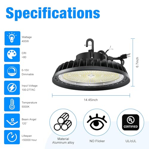 400W 2Packs Super Bright Led High Bay Lights (2 Count)