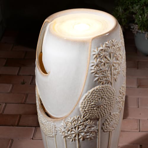 Tall Ivory Ceramic Floral Cascade Fountain